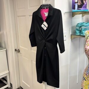 Gretchen Scott Twist and Shout, black dress with pink lining.